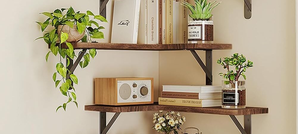 Juego de 4 estantes de madera angulares